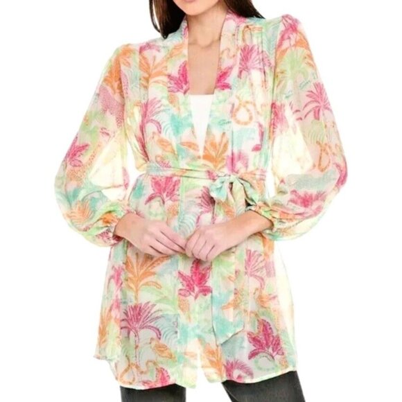 CAbi Sunset Kimono S Tropical Print Oversize Sheer Swim Cover Up Robe Lingerie - Picture 8 of 12